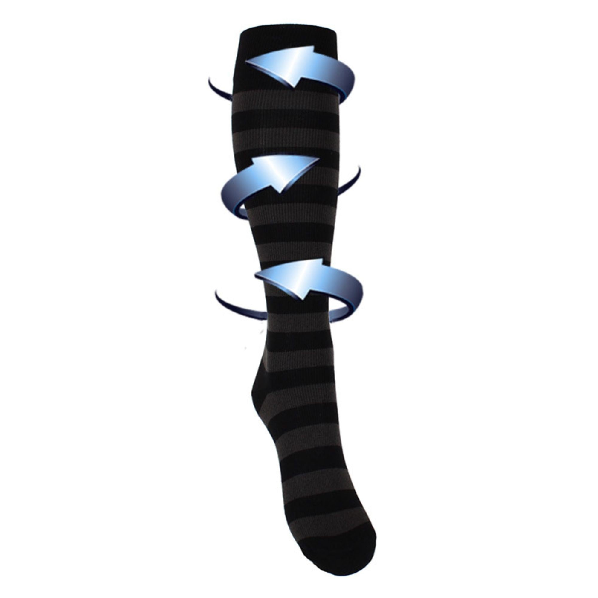 Support stockings black-gray striped for swollen and tired legs