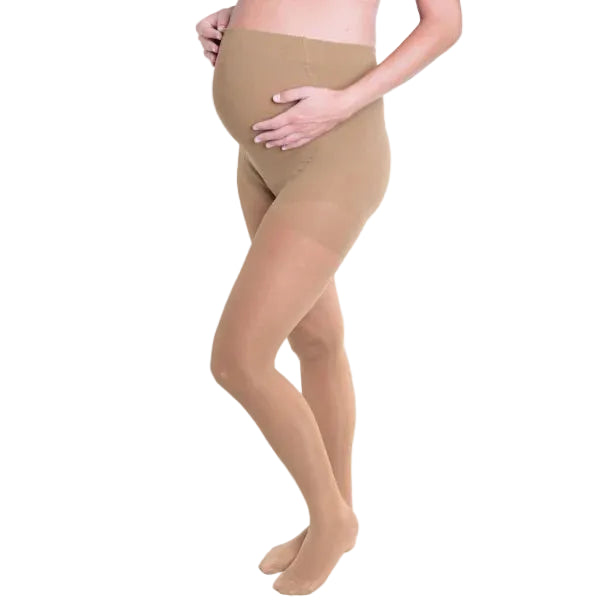 Beige maternity support tights for reduced swelling and firmer legs
