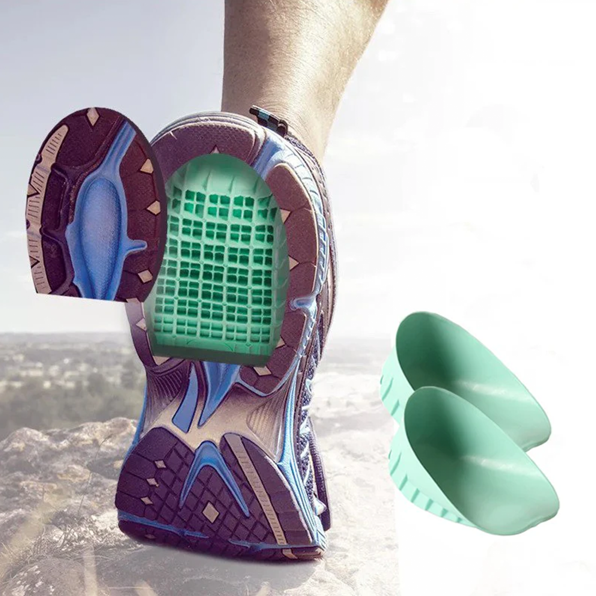 Sett for hælspore med kompresjonsstrømpe og hælkopp