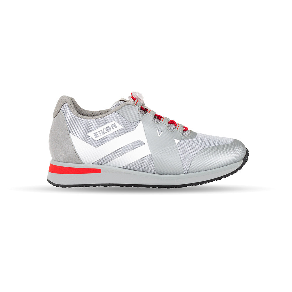 Eikon ortopediske damesko for stabilitet og komfort i sølv/rød