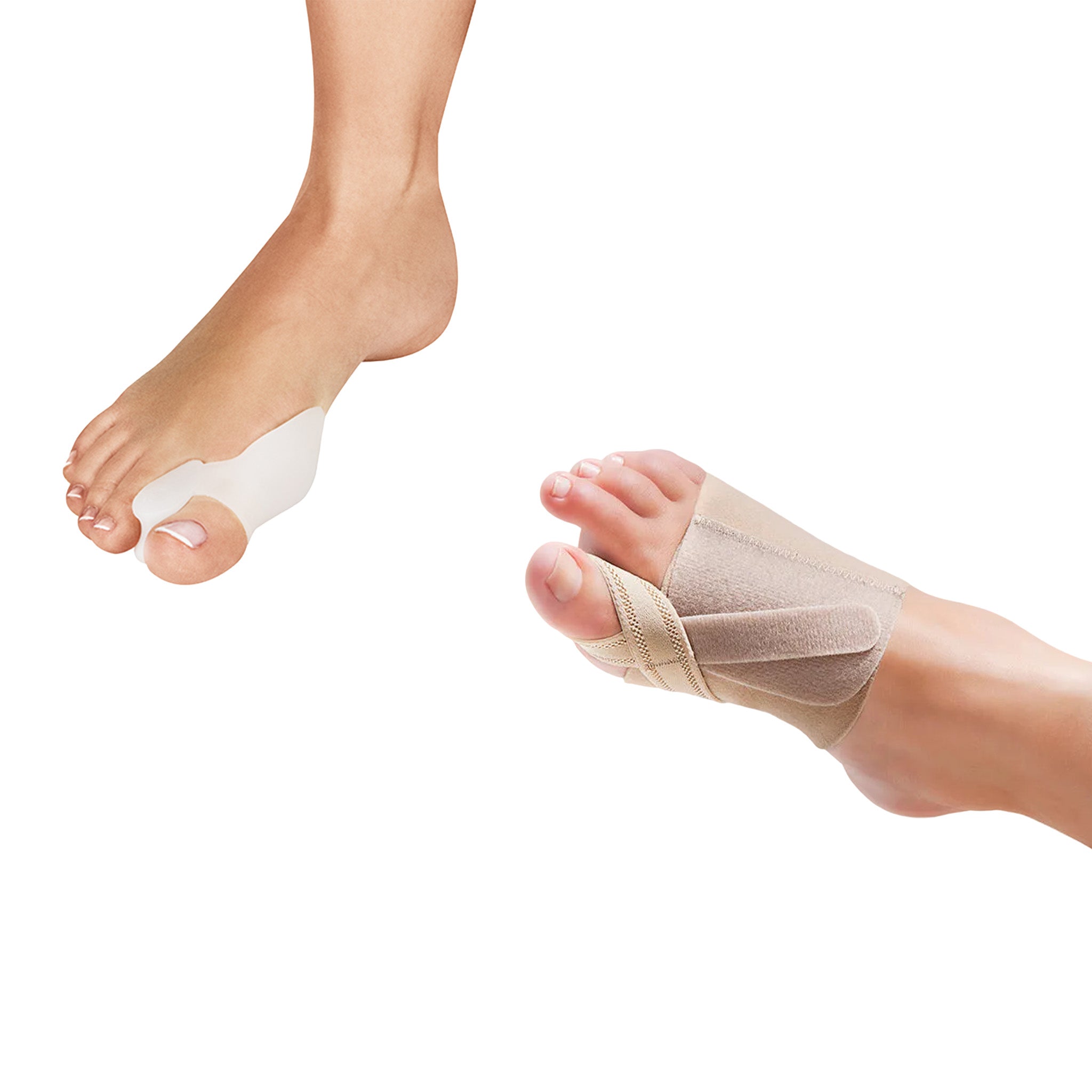 Hallux valgus-sett med tåspreder og korrigeringsstøtte