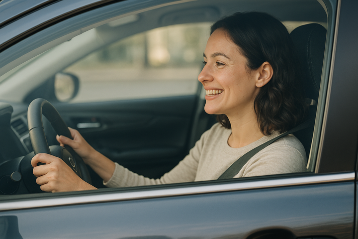 Bild på kvinna som kör bil