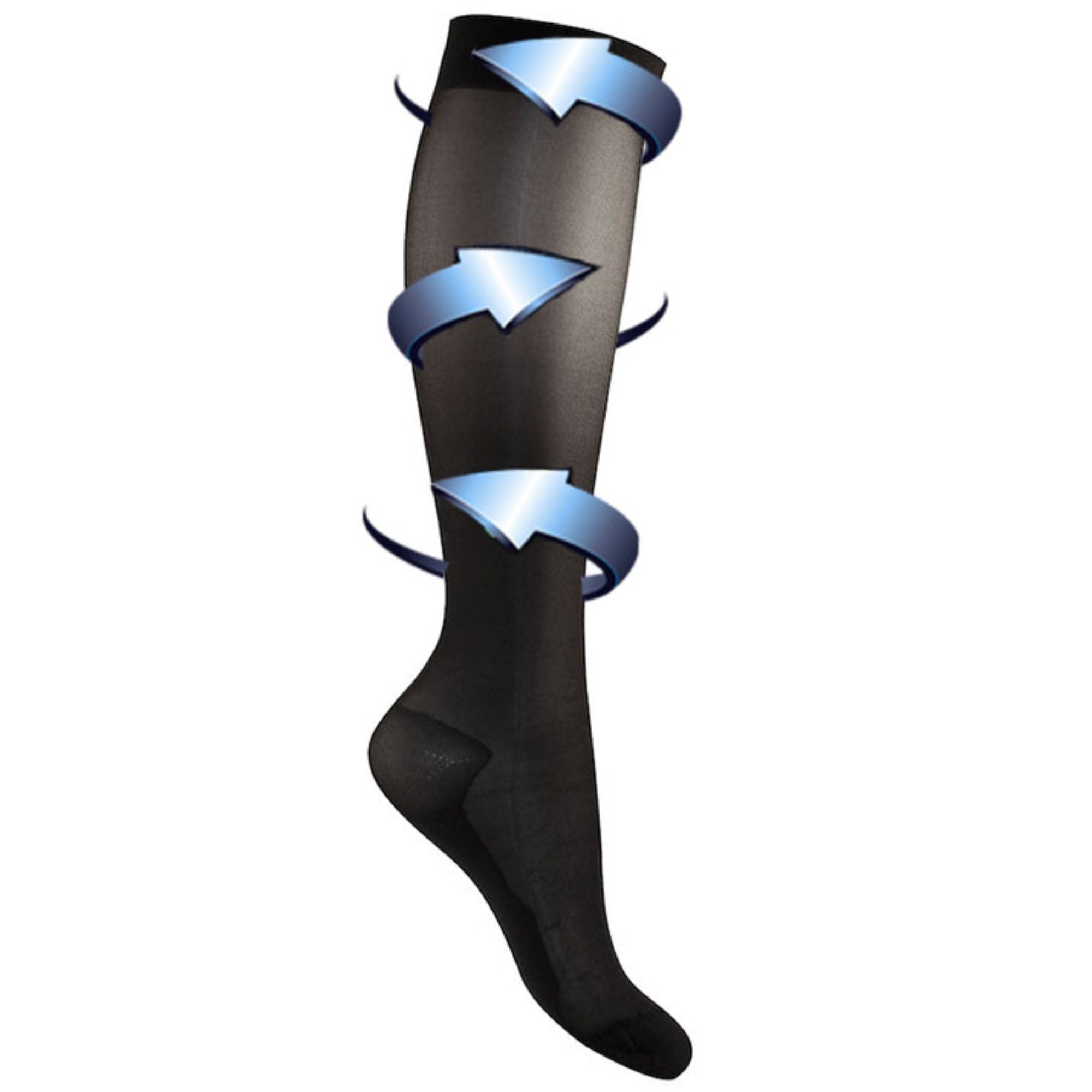 Ekstra tynne, svarte støttestrømper for hovne og slitne ben