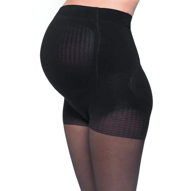 Støttetights for gravide, svart, for redusert hevelse og fastere ben