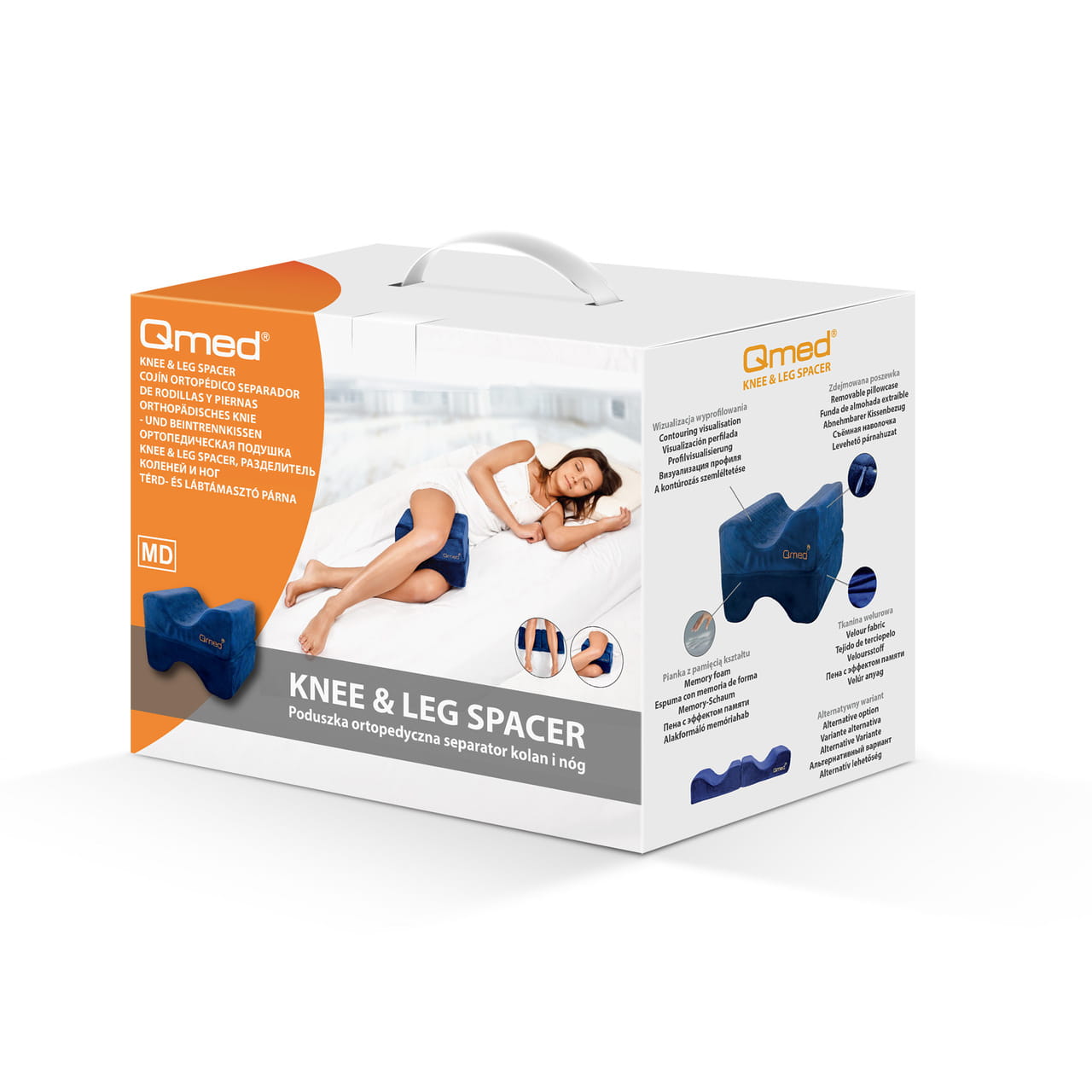 Knebeskytter som støtter ben og hofter når du ligger på siden eller ryggen