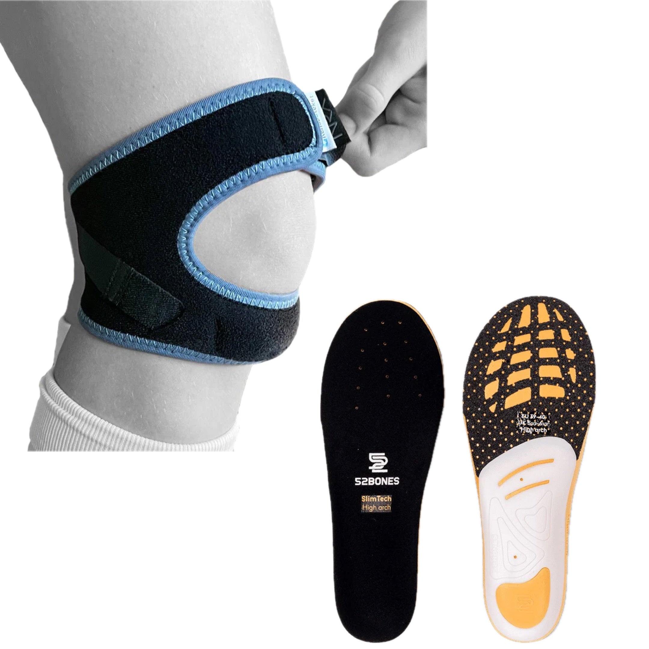 Complete football kit with knee brace and sports insole