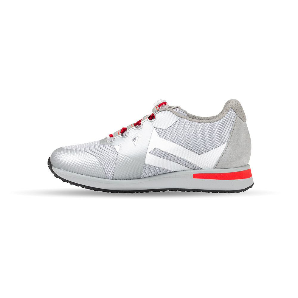 Eikon ortopediske damesko for stabilitet og komfort i sølv/rød